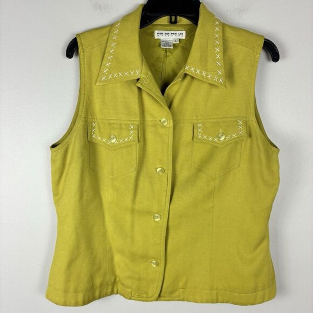 Vintage Y2K Vestβ Women L Silk Lite Green Embroidered Cottage Country Western